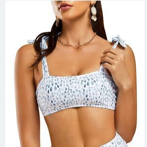 New Ferbia High Waisted Light Blue & White Strappy Bikini Set